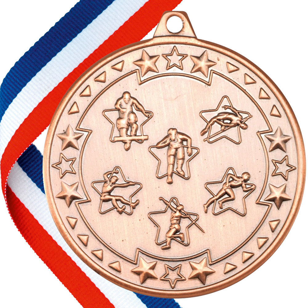 50mm Embossed Athletics Medal on a Ribbon BW Trophies