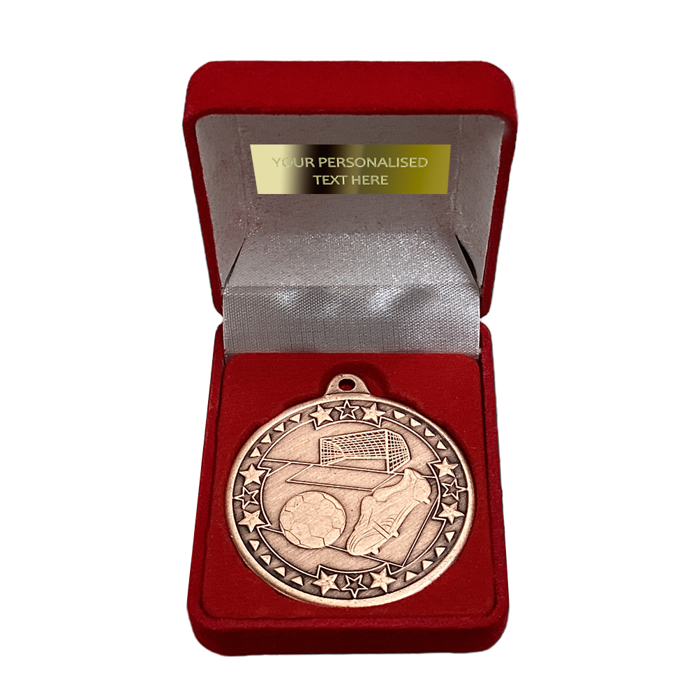 Football Medal in Red Velvet Presentation Box