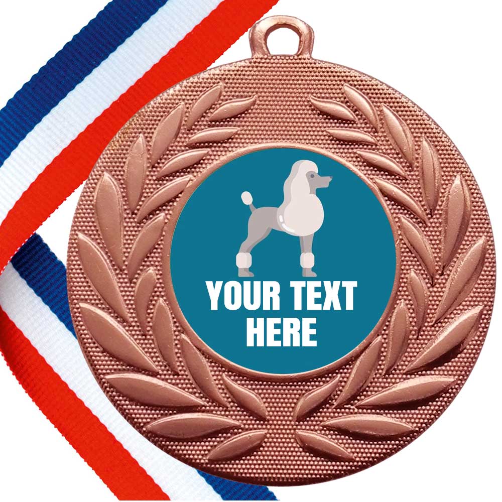 Set of Personalised Dog Show Wreath Medals On Ribbons BW Trophies