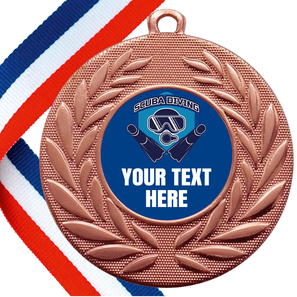 Set of Personalised Scuba Diving Wreath Medals On Ribbons BW Trophies