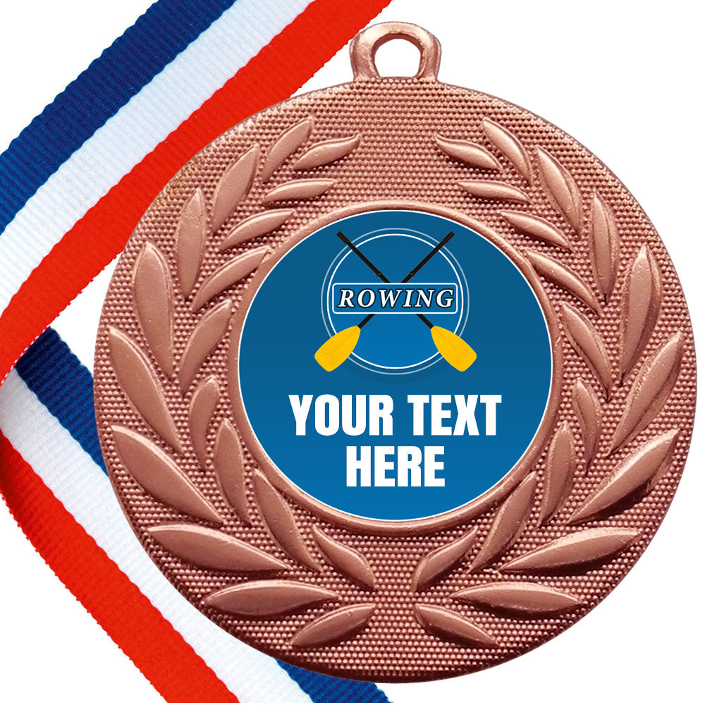 Set of Personalised Rowing Wreath Medals On Ribbons BW Trophies