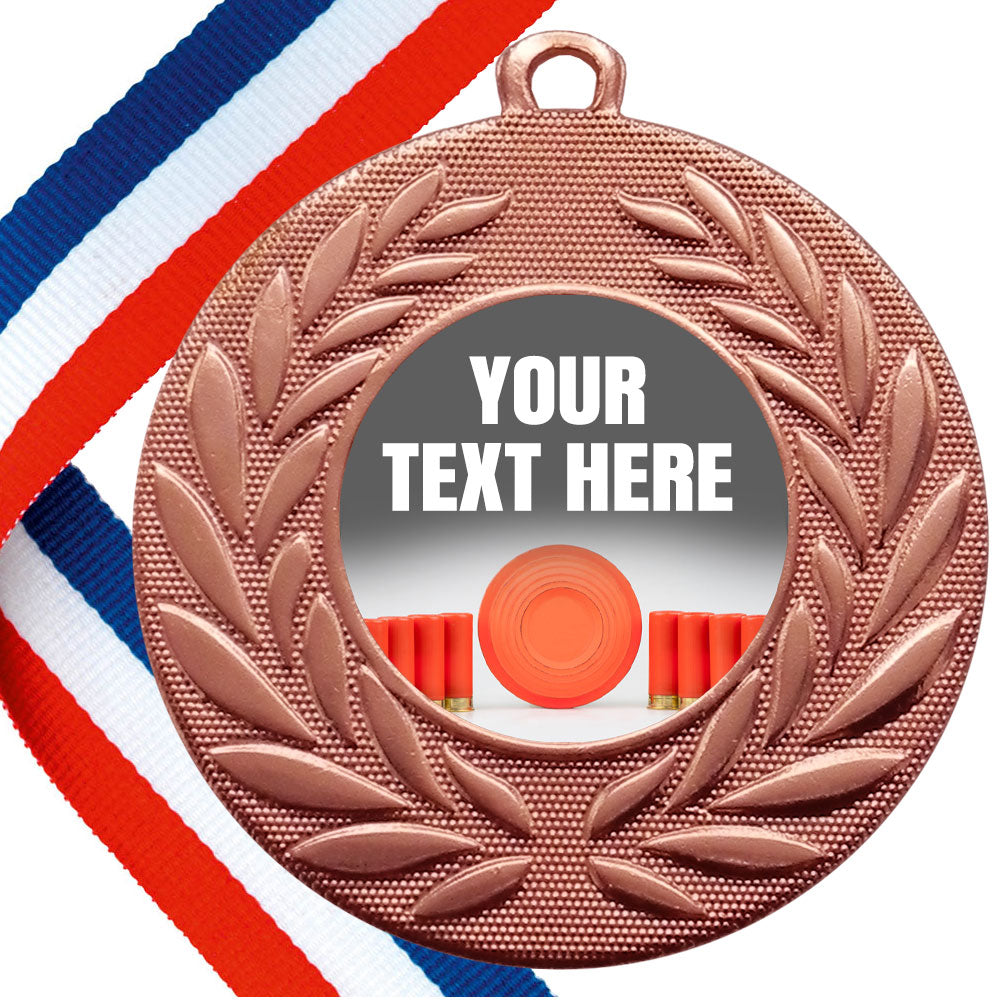 Set of Personalised Clay Pigeon Shooting Wreath Medals On Ribbons BW Trophies