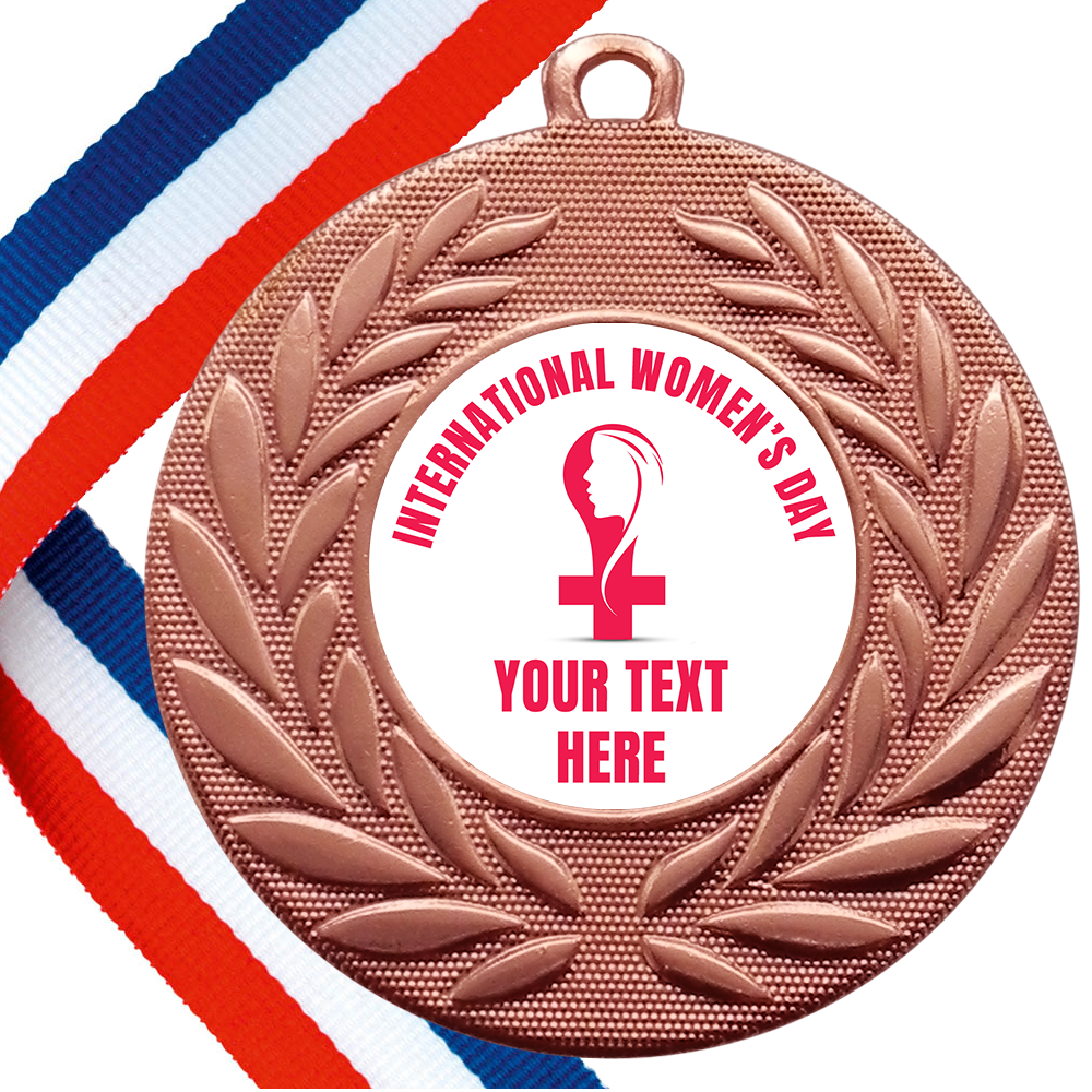 Set of Personalised International Women's Day Wreath Medals On Ribbons BW Trophies