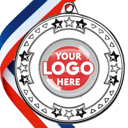 The Glossy gel 50mm Star Edge Medal on a Ribbon