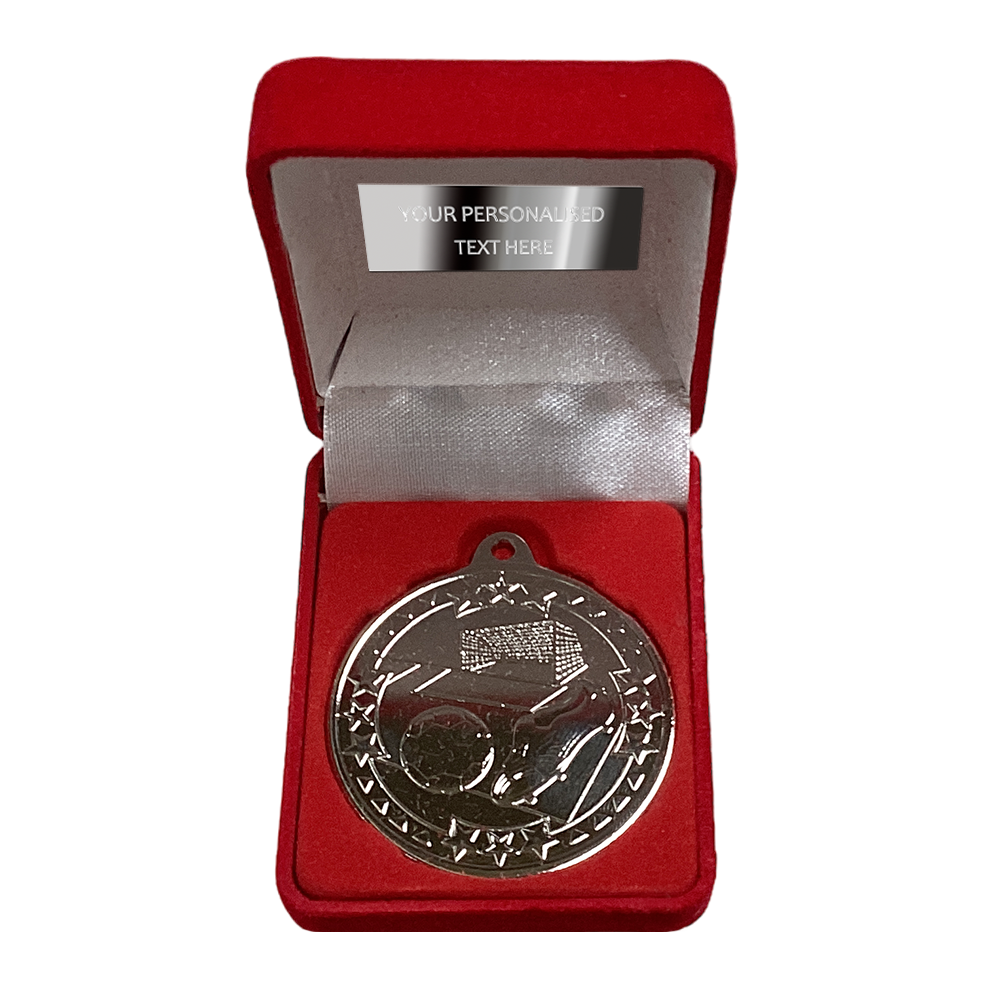 Football Medal in Red Velvet Presentation Box BW Trophies
