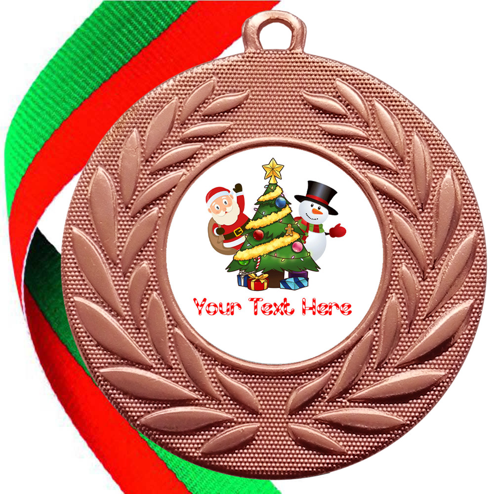 Christmas Tree Themed Wreath Medals With Flat Centres BW Trophies