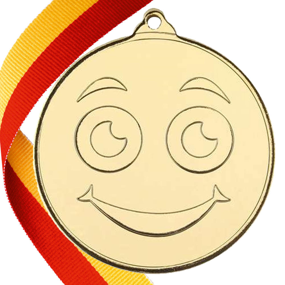 50mm Smiley Face Embossed Medal on a Ribbon