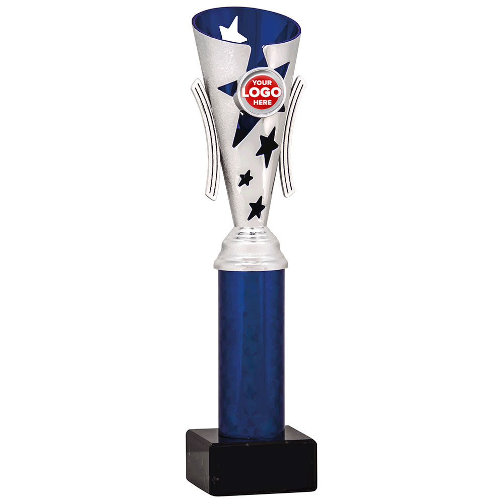 Star Design Tube Trophy (Silver/Blue) - 6 sizes available