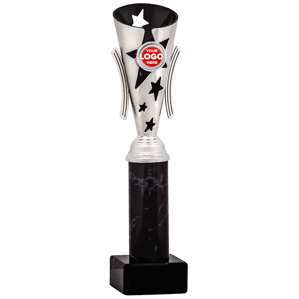 Star Design Tube Trophy (Silver/Black) - 6 sizes available