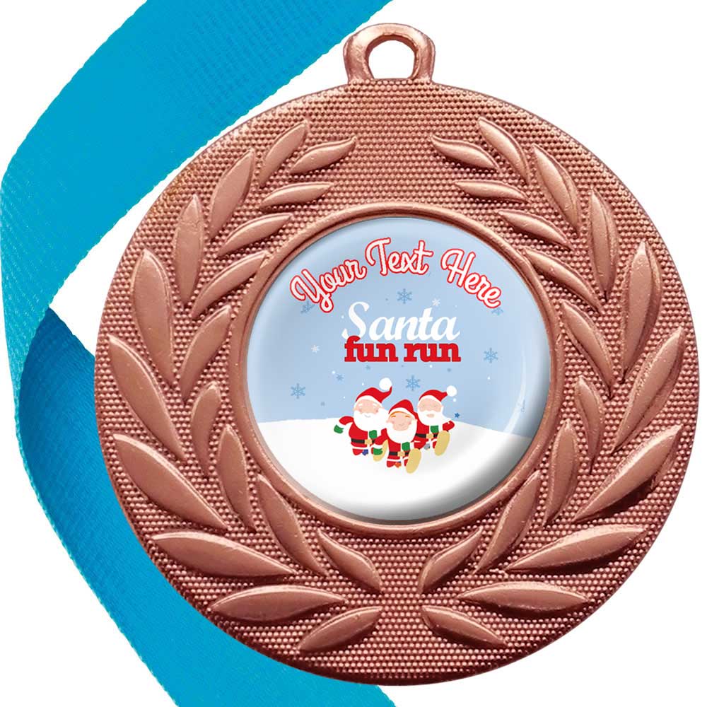Santa Fun Run Wreath Medals Snow Design with Domes