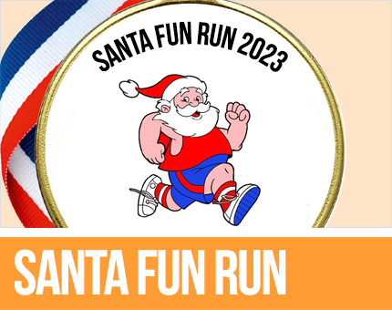 Celebrate your Santa Fun Run with our festive medals — perfect for Christmas events & charity dashes