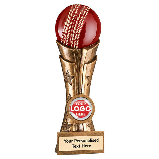 Personalised Red Cricket Ball Trophy with Club Logo