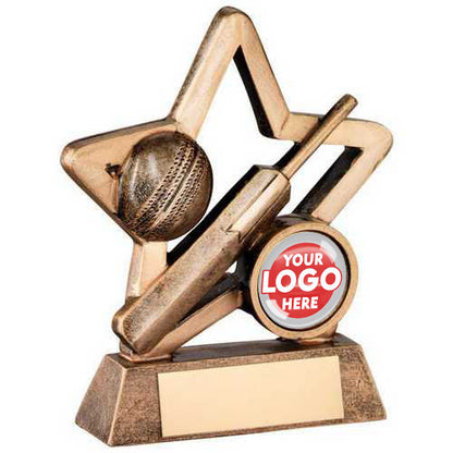 Personalised Cricket Star Trophy with Bat and Ball