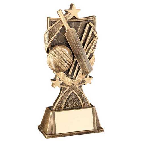 Personalised Antique Gold Cricket Bat, Ball and Wickets Trophy