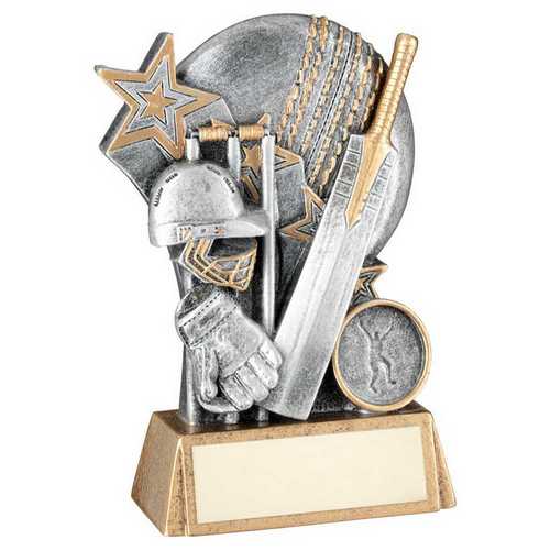 Personalised Cricket Helmet, Bat and Ball Trophy