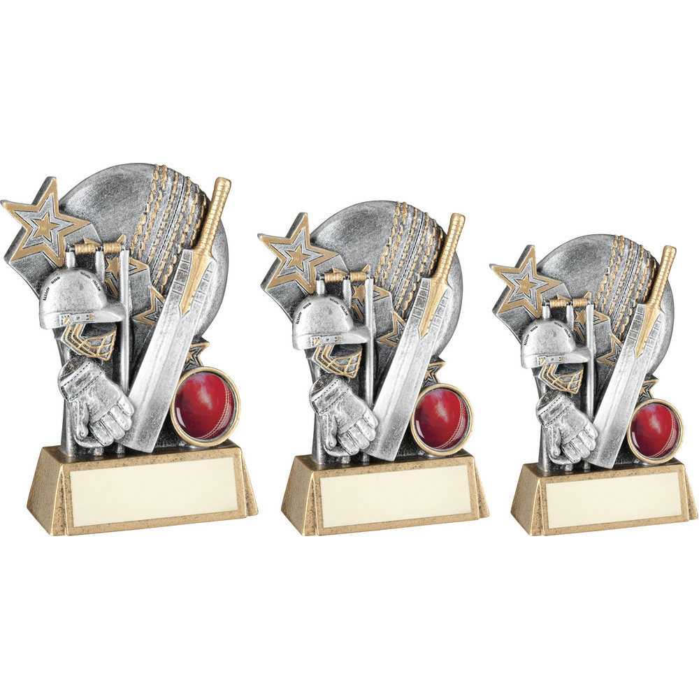 Personalised Cricket Helmet, Bat and Ball Trophy