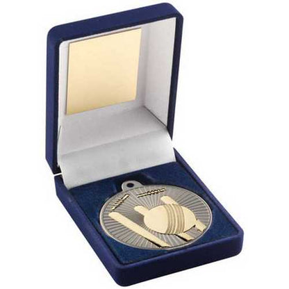 50mm Cricket Medal in Blue Velvet Presentation Case
