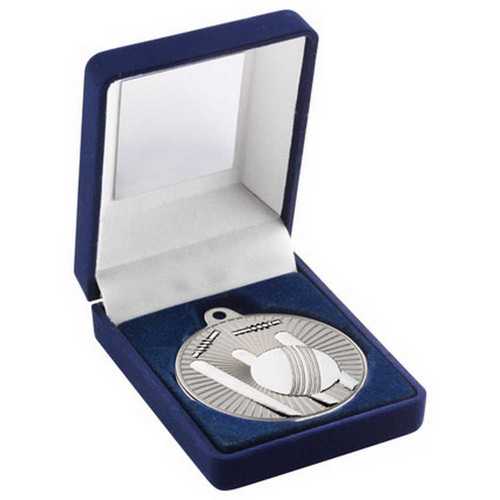 50mm Cricket Medal in Blue Velvet Presentation Case