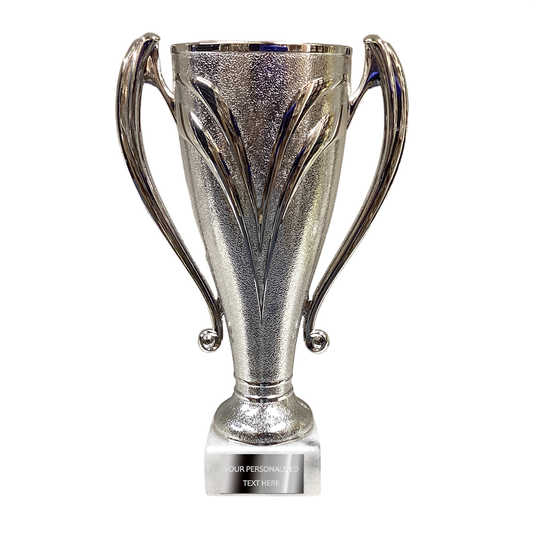 Silver Trophy Cup with Handles on White Marble Base (0404302D)