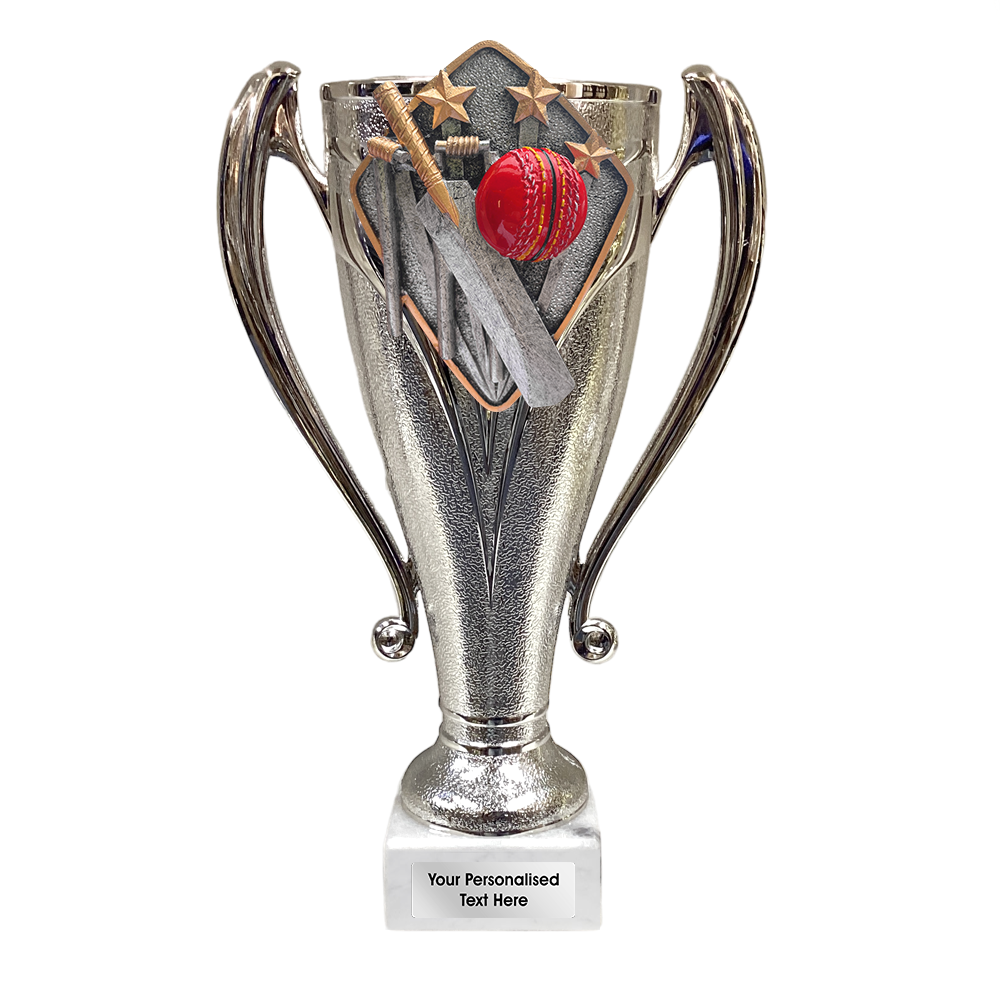 Cricket Silver Trophy Cup with Handles and Choice of Diamond Disc (0404302D)