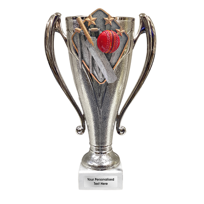 Cricket Silver Trophy Cup with Handles and Choice of Diamond Disc (0404302D)