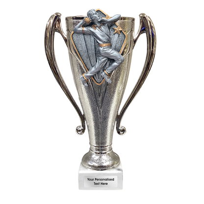 Cricket Silver Trophy Cup with Handles and Choice of Diamond Disc (0404302D)