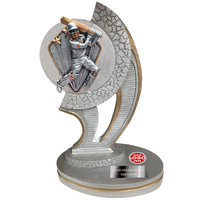Silver Cricket Resin Trophy Award with Diamond-shaped Disc Option (1351-3)