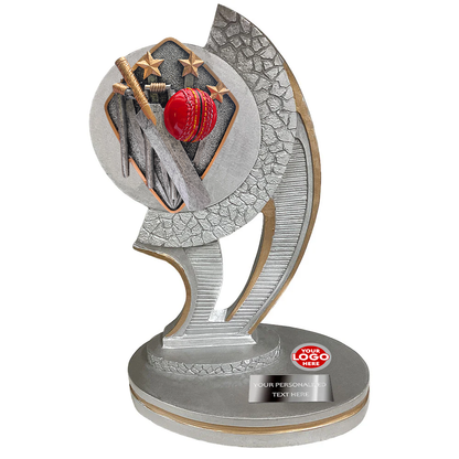 Silver Cricket Resin Trophy Award with Diamond-shaped Disc Option (1351-3)