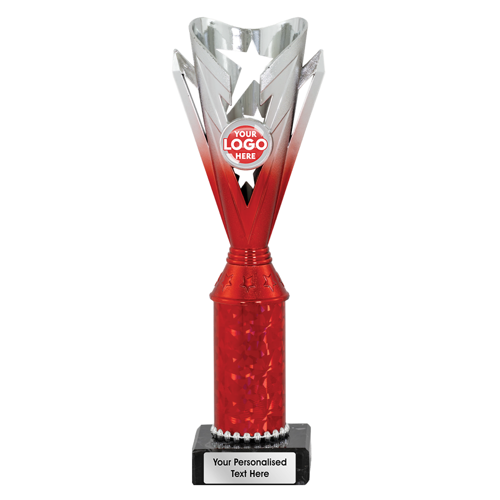 Two Tone Silver & Red Star Tube Trophy (2383A/B/C/D)