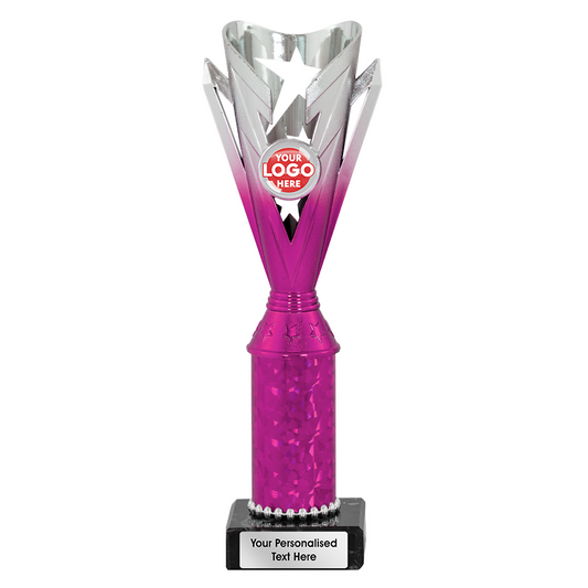 Two Tone Silver & Pink Star Tube Trophy (2384A/B/C/D)