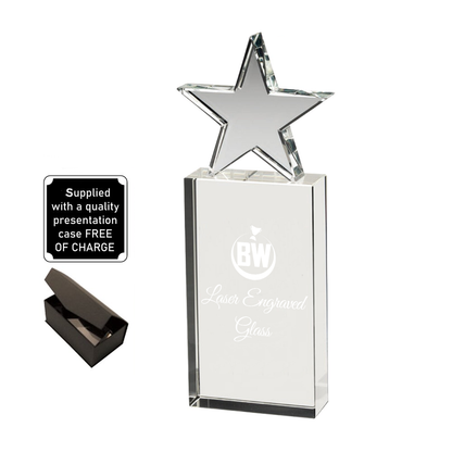 Stylish Lasered Premier Glass Award With Star Element (JB1800A/B/C) BW Trophies