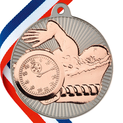 Swimming Embossed Medal on a Ribbon