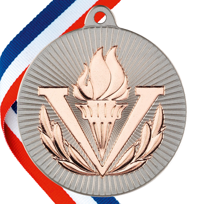 Victory Torch Embossed Medal on a Ribbon BW Trophies