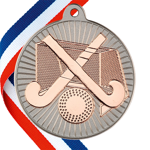 Hockey Embossed Medal on a Ribbon BW Trophies