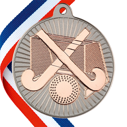 Hockey Embossed Medal on a Ribbon BW Trophies