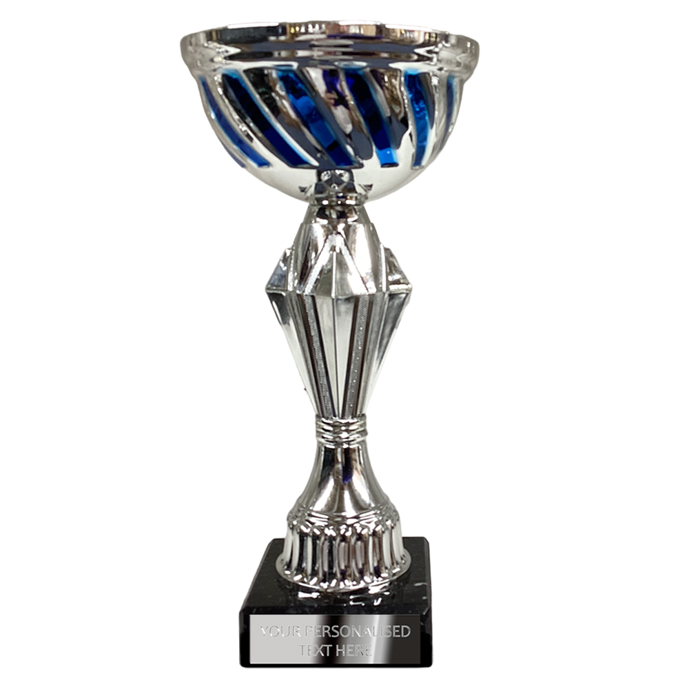 Silver Cup with Blue Elements on Black Marble Base (BS8A/B/C)