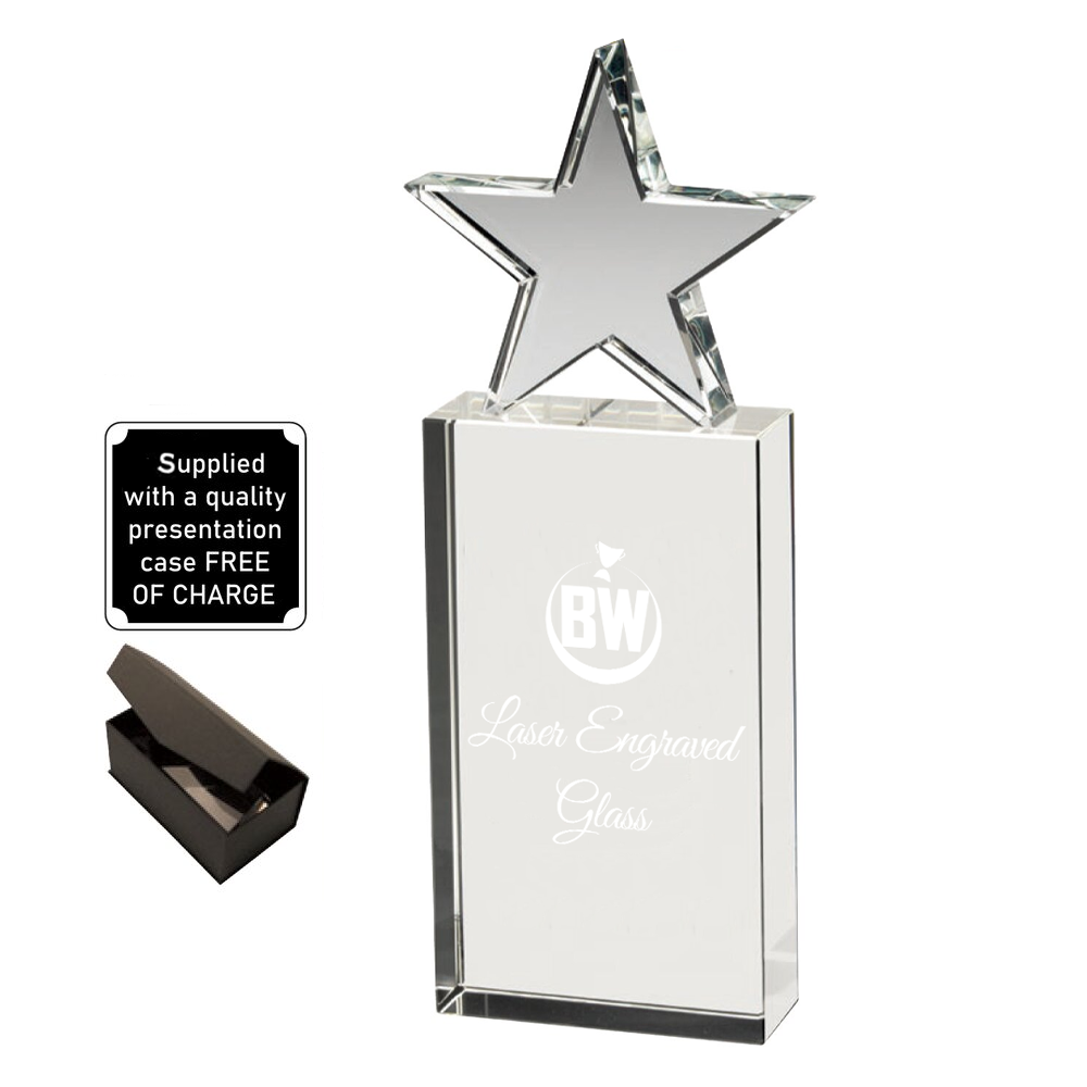 Stylish Lasered Premier Glass Award With Star Element (JB1800A/B/C) BW Trophies