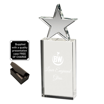 Stylish Lasered Premier Glass Award With Star Element (JB1800A/B/C) BW Trophies