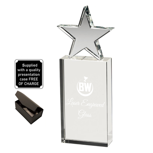 Stylish Lasered Premier Glass Award With Star Element (JB1800A/B/C) BW Trophies