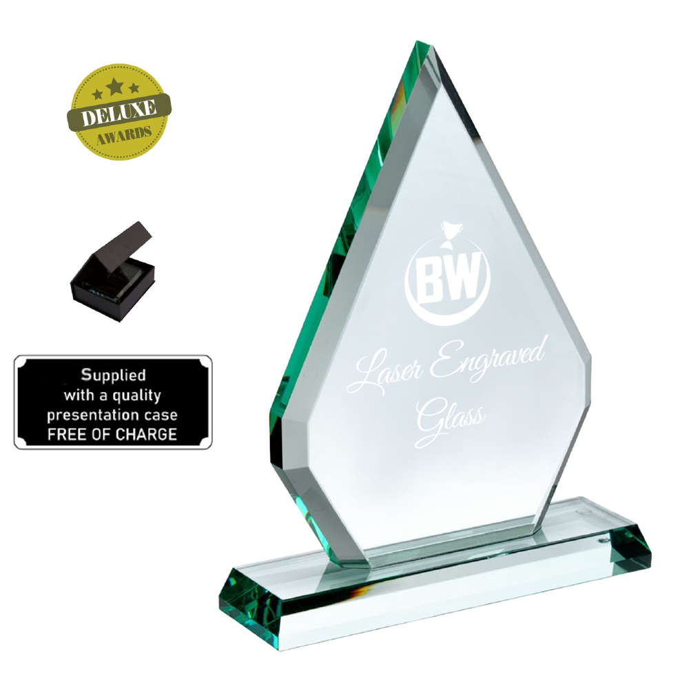 Premium Quality Lasered Triangle Shaped Glass Award (JP03A/B/C) BW Trophies