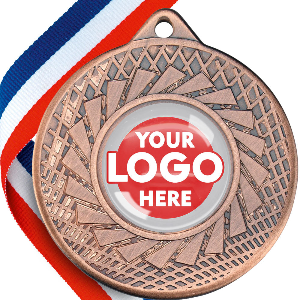 Glossy Gel Blade Design Medal on a Ribbon with Domed Centre MINIMUM ORDER 100