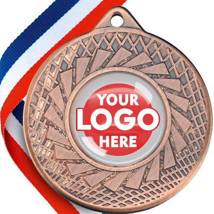 Glossy Gel Blade Design Medal on a Ribbon with Domed Centre MINIMUM ORDER 100