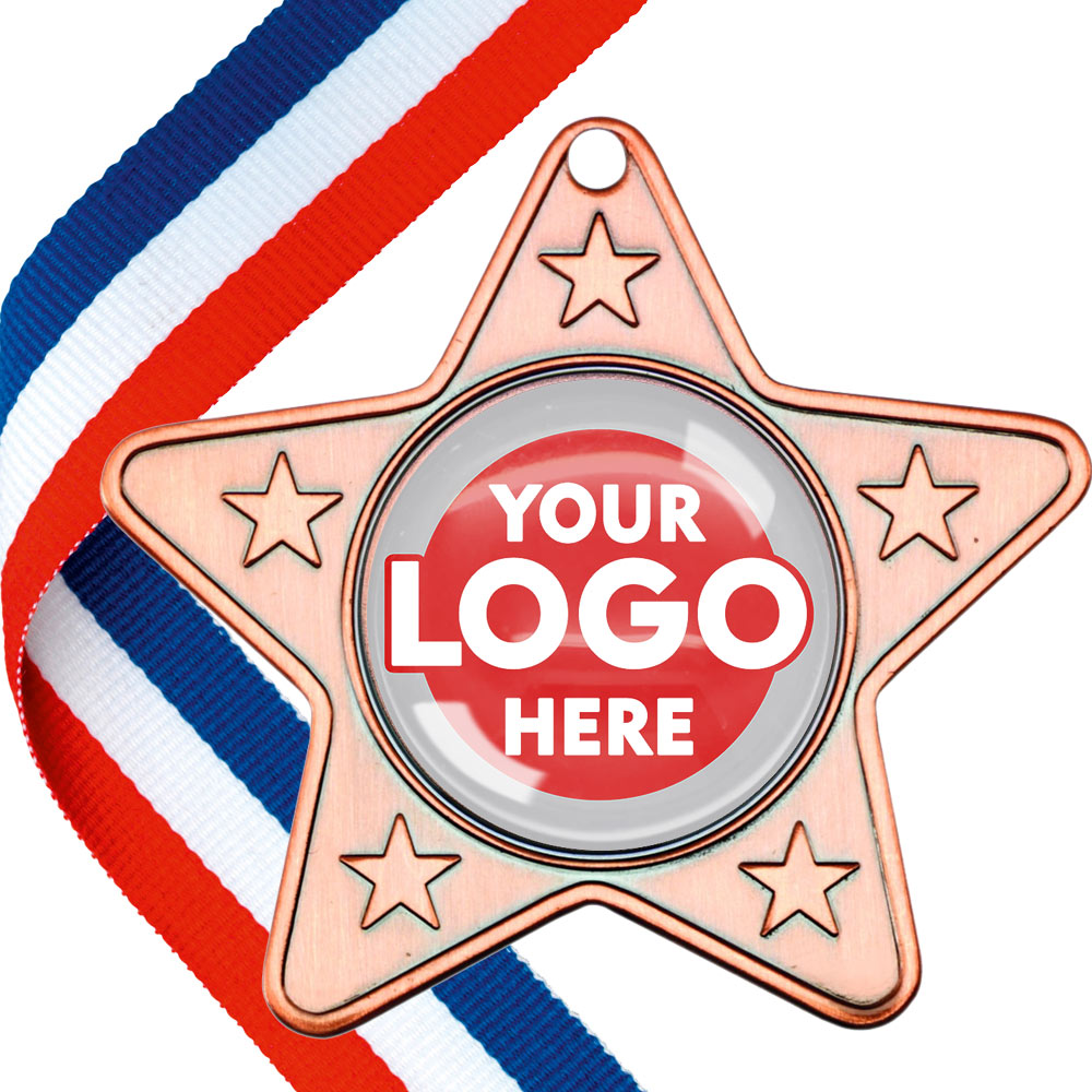 Glossy Gel Star Shaped Medal on a Ribbon with Domed Centre MINIMUM ORDER 100