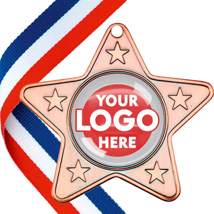 Glossy Gel Star Shaped Medal on a Ribbon with Domed Centre MINIMUM ORDER 100