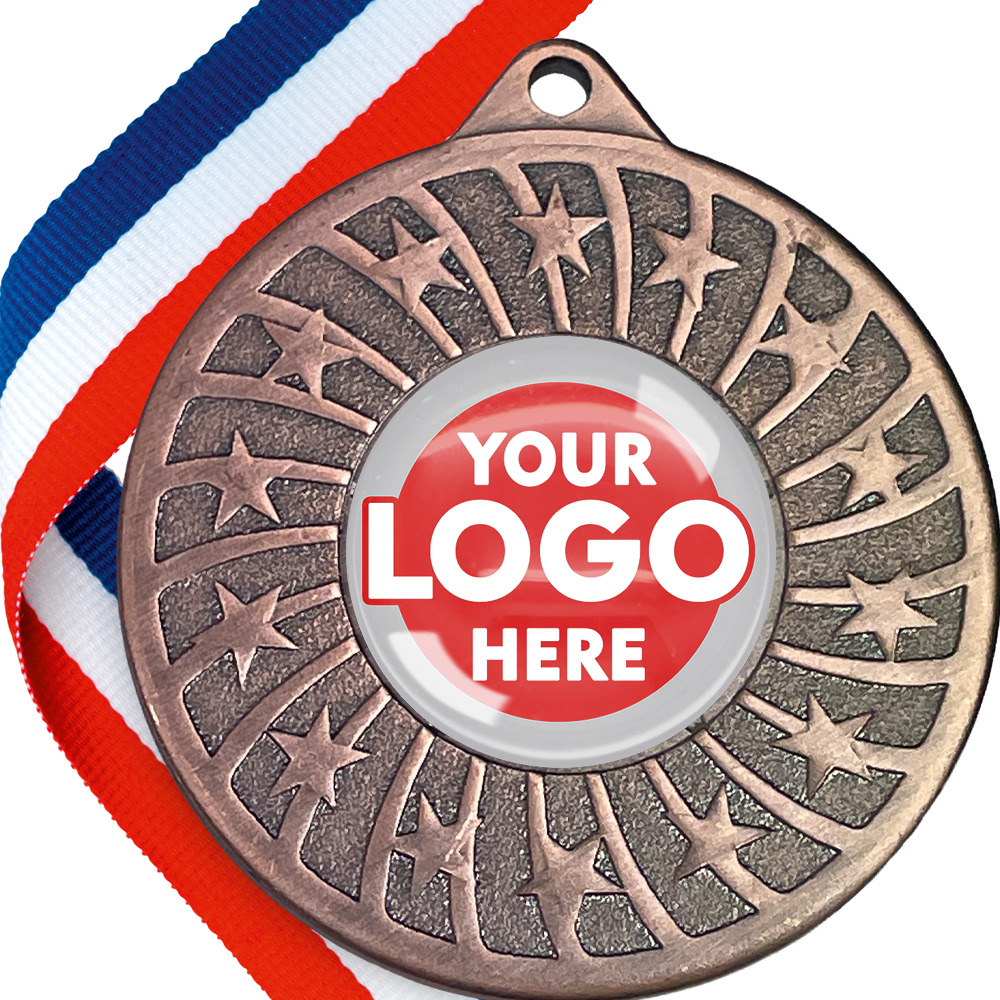 50mm Glossy Star Swirl  Medal on a Ribbon