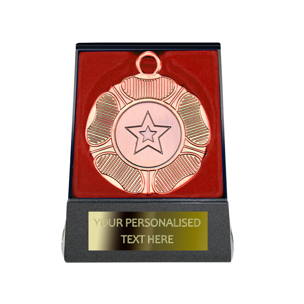 Multi-choice Medal in Red Flipover Box with Engraved Metal Plate