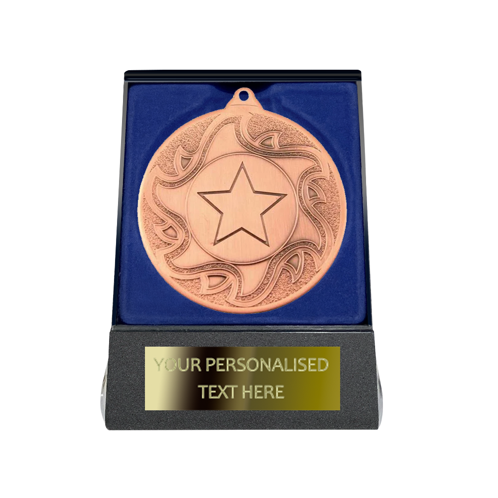Multi-choice Medal in Blue Flipover Box with Engraved Metal Plate