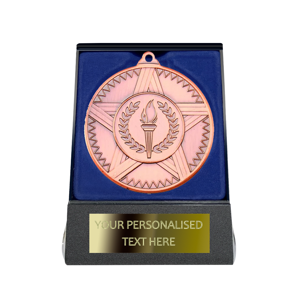 Multi-choice Medal in Blue Flipover Box with Engraved Metal Plate