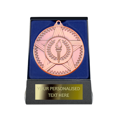 Multi-choice Medal in Blue Flipover Box with Engraved Metal Plate