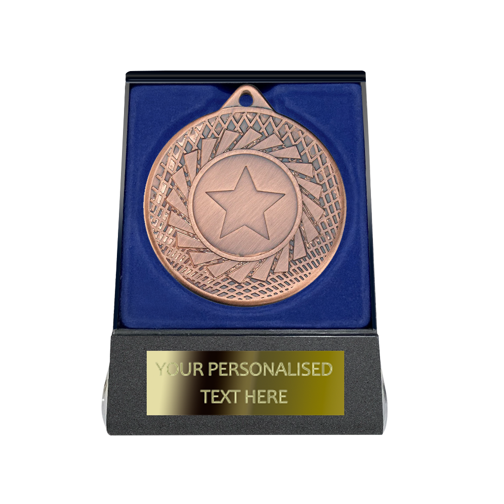 Multi-choice Medal in Blue Flipover Box with Engraved Metal Plate